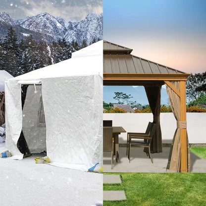 Gazebo Accessories 12' X 12' Double Roof Universal Winter Gazebo Cover for Hardtop Gazebos,Enclosed Cover with Sidewalls and Mesh Windows Waterproof (White) by