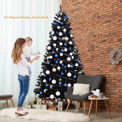 7.5Ft Hinged Artificial Christmas Tree Full Tree W/ Metal Stand Black