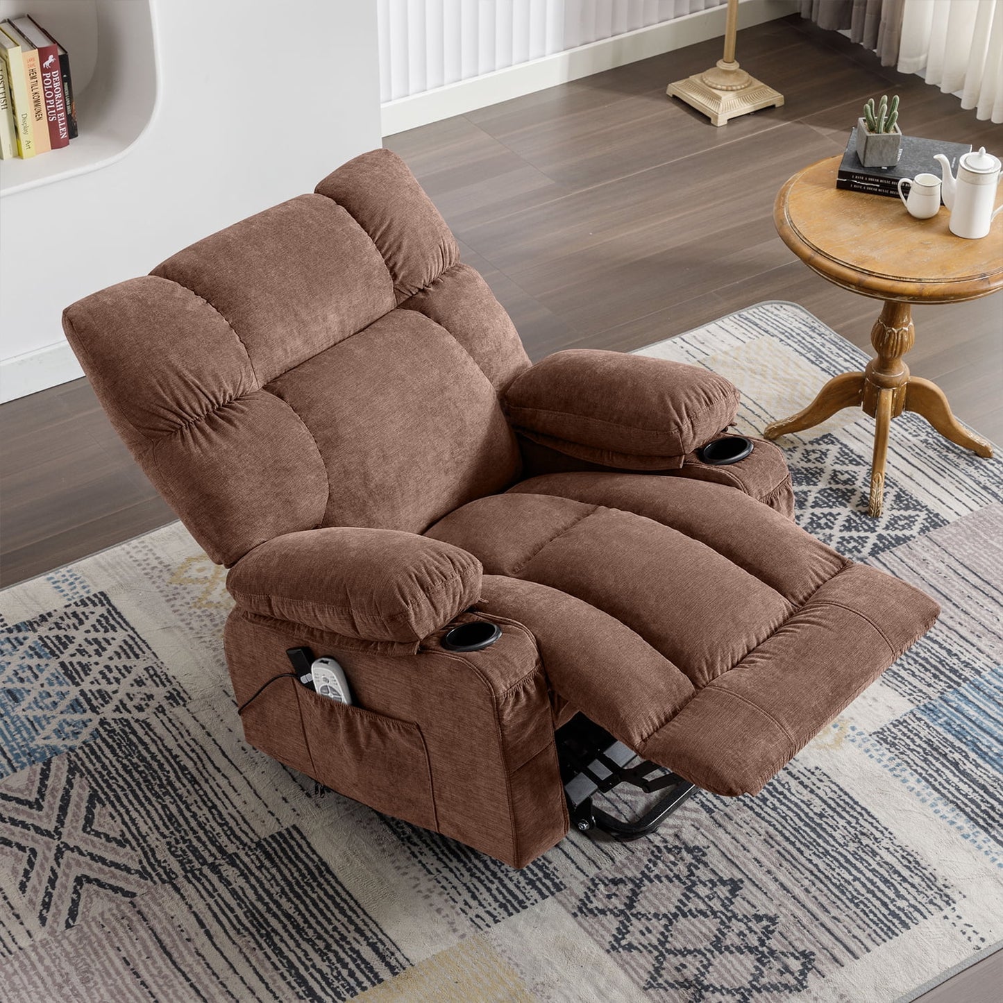 Power Lift Recliner Chair Recliners for Elderly with Heat and Massage Recliner Chair for Living Room with Infinite Position and Side Pocket,Usb Charge Port,Brown