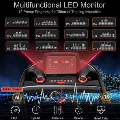 Superfit 2.25HP Electric Running Machine Treadmill Bluetooth Speaker APP Control Red