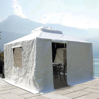 Gazebo Accessories 12' X 12' Double Roof Universal Winter Gazebo Cover for Hardtop Gazebos,Enclosed Cover with Sidewalls and Mesh Windows Waterproof (White) by