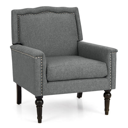 Mid-Century Modern Armchair Linen Fabric Upholstered Accent Chair with Cushion