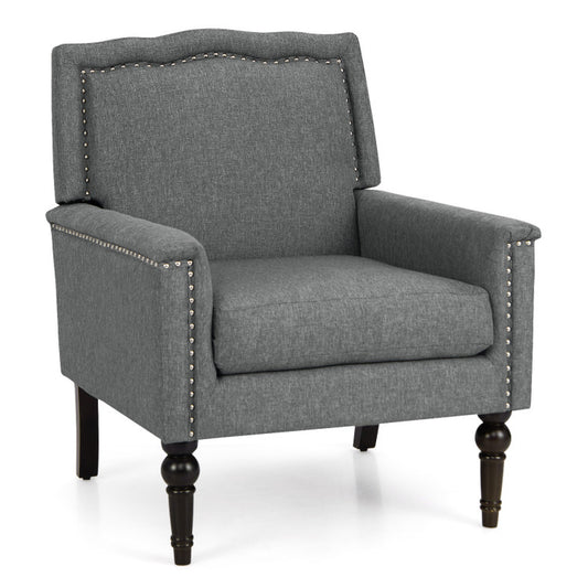 Mid-Century Modern Armchair Linen Fabric Upholstered Accent Chair with Cushion