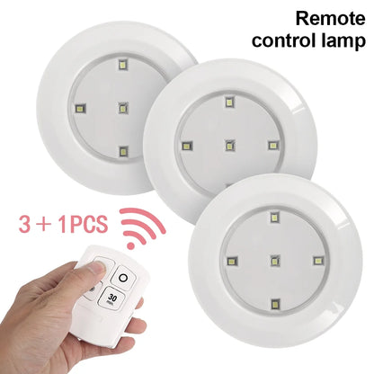3 PACK Puck Lights with Remote Control, Wireless LED under Cabinet Lighting Battery Operated Powered Stair Closet Light for Closet Counter Kitchen