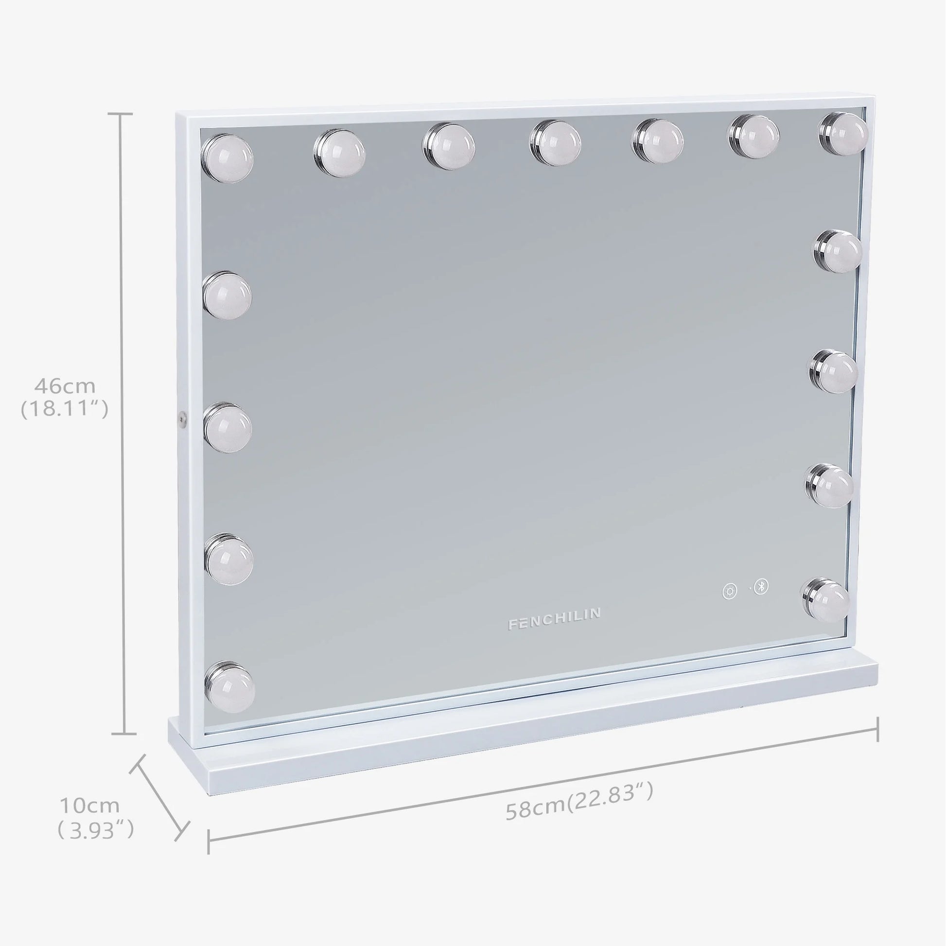 23''X18'' Vanity Mirror with Lights Bluetooth Tabletop Wall Mount Metal White