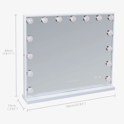 23''X18'' Vanity Mirror with Lights Bluetooth Tabletop Wall Mount Metal White