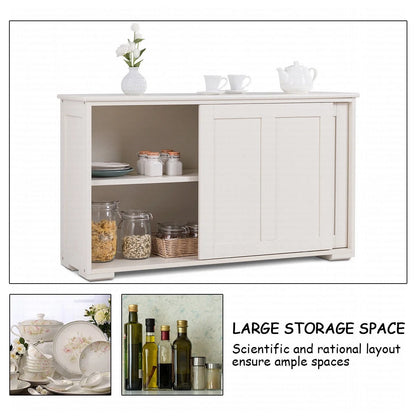 Kitchen Storage Cabinet Sideboard Buffet Cupboard Wood Sliding Door Pantry White