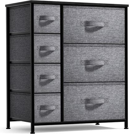 Dresser with 7 Drawers - Chest Organizer Tower Unit with Steel Frame, Wood Top, Easy Pull Fabric Bins - Storage Furniture for Bedroom, Hallway, Closet & Office Organization