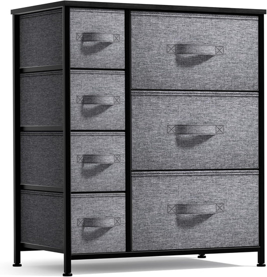 Dresser with 7 Drawers - Chest Organizer Tower Unit with Steel Frame, Wood Top, Easy Pull Fabric Bins - Storage Furniture for Bedroom, Hallway, Closet & Office Organization