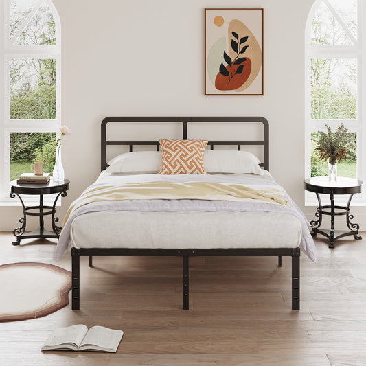 16 Inch King Size Bed Frame with Headboard, 16 Inch Metal Platform No Box Spring Needed Heavy Duty Steel Slat Mattress Foundation/Easy Assembly/Noise Free/Black
