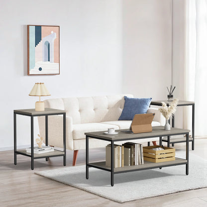 3-Piece Coffee Table Set for Living Room, End Table Set with Storage, Includes 1 Coffee Table and 2 End Tables, Rock Gray