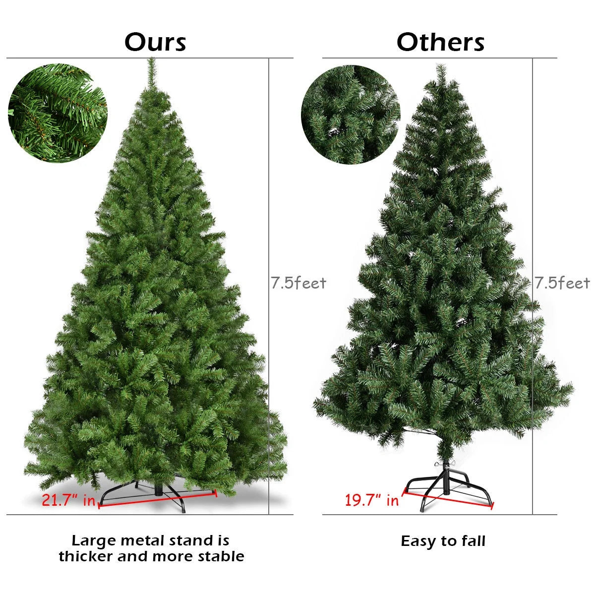 7.5FT PVC Christmas Tree 1346 Tips Hinged Solid Metal Leg
