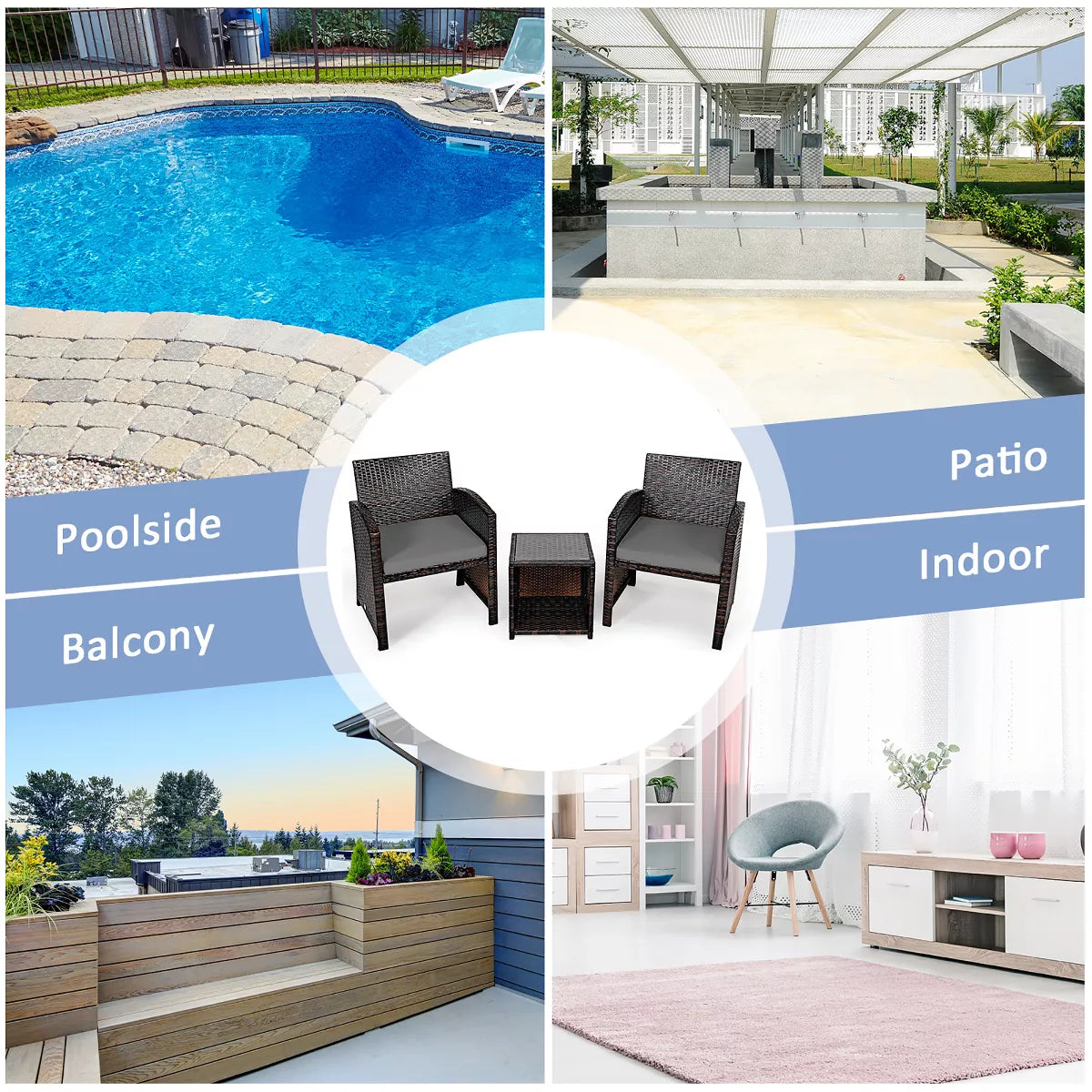Costway 5PCS Patio Rattan Wicker Furniture Set Sofa Ottoman W/ Cushions