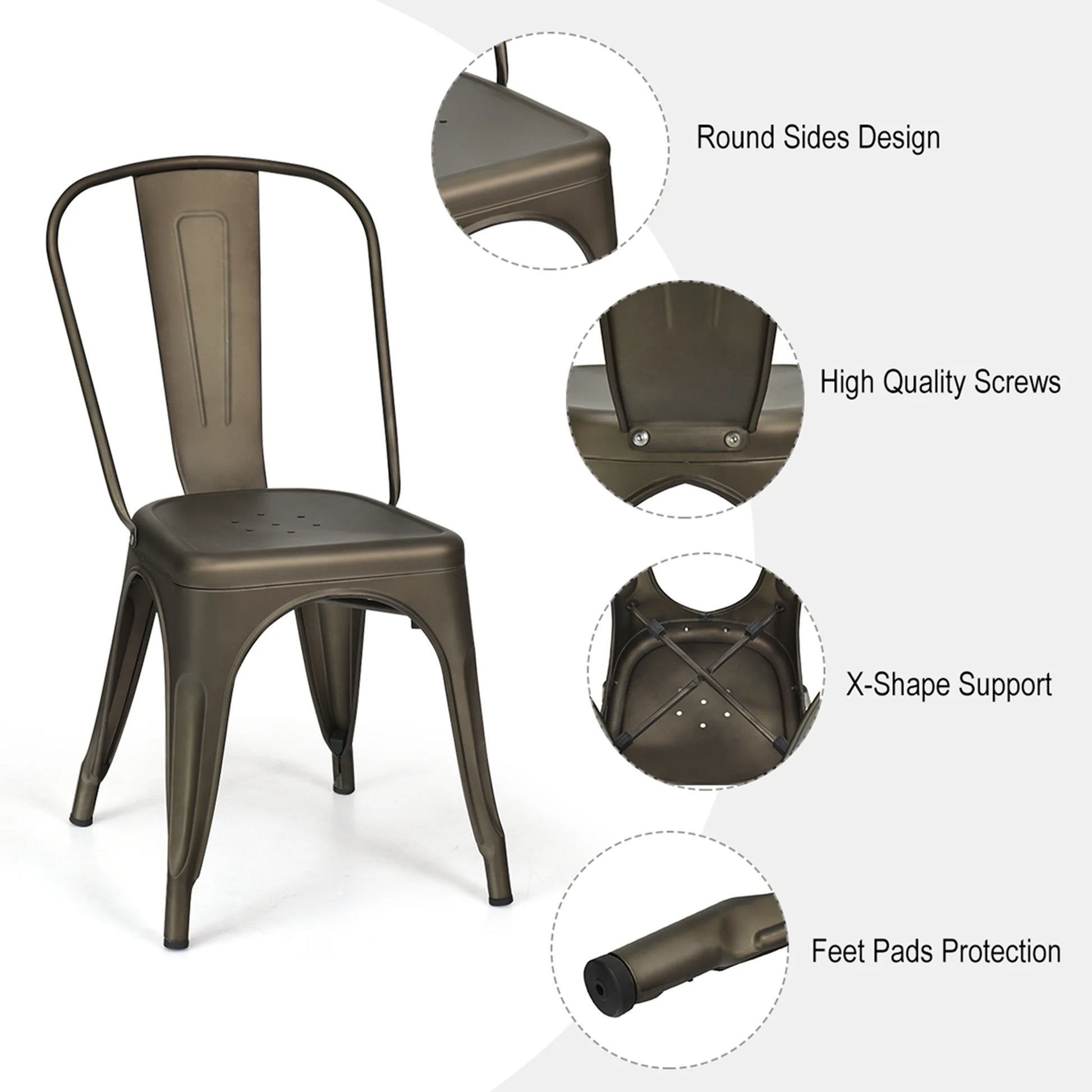 Set of 4 Dining Side Chair Stackable Bistro Cafe Metal Stool Gunmetal