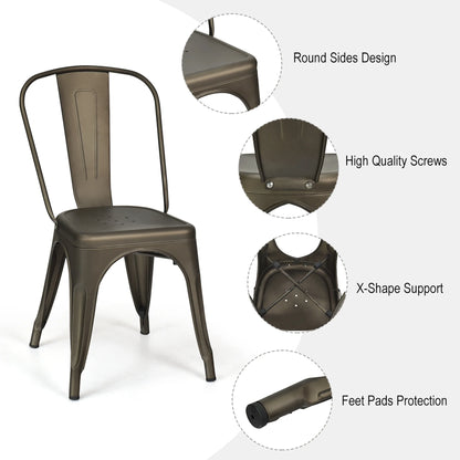 Set of 4 Dining Side Chair Stackable Bistro Cafe Metal Stool Gunmetal