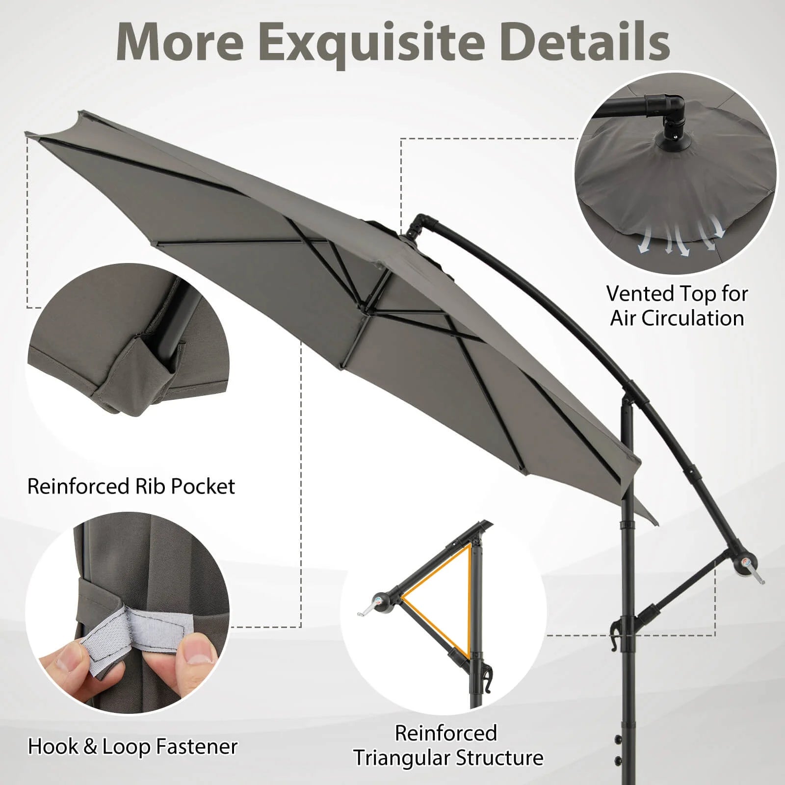 10 FT Patio Offset Umbrella W/8 Ribs Cross Base Tilt Grey