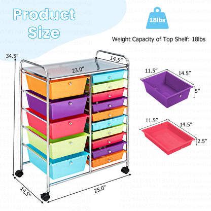 15 Drawer Rolling Storage Cart Tools Scrapbook Paper Office School Organizer Multi-Color