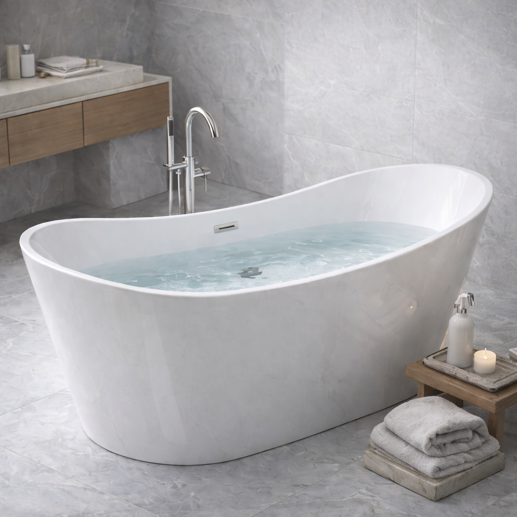 67" Premium Acrylic Freestanding Soaking Bathtub, White