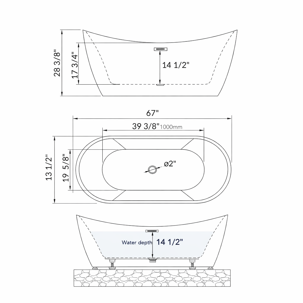 67" Premium Acrylic Freestanding Soaking Bathtub, White