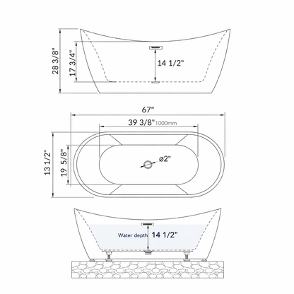 67" Premium Acrylic Freestanding Soaking Bathtub, White