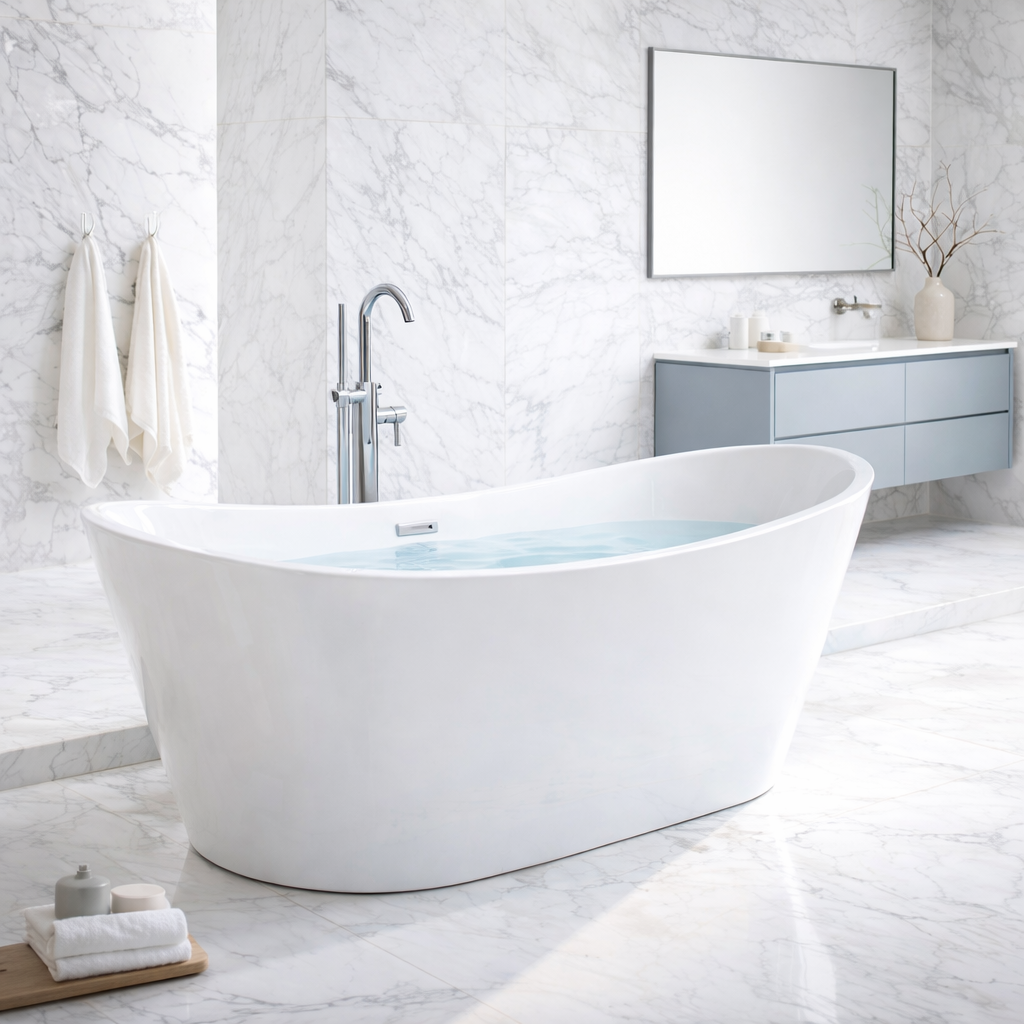 71" Acrylic Freestanding Soaking Bathtub with Chrome Drain