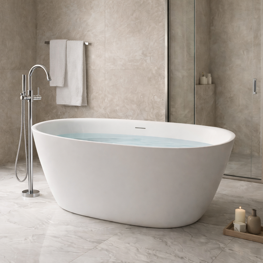 61" Stone Resin Luxury Solid Surface Freestanding Soaking Bathtub