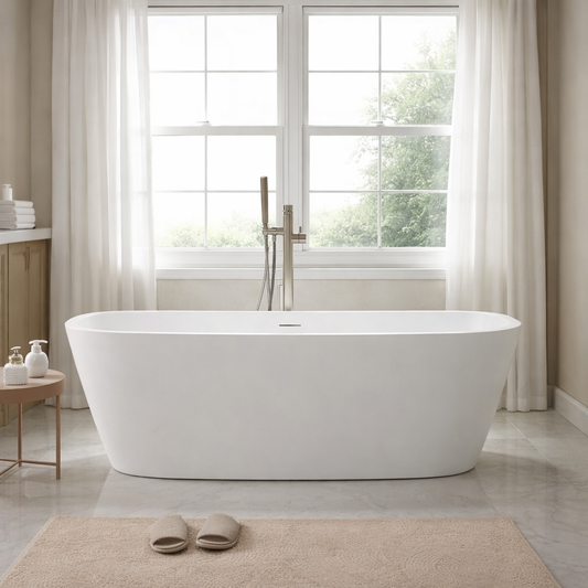 69" Stone Resin Luxury Solid Surface Freestanding Soaking Bathtub - White
