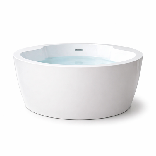 59" Round Double Soaking Freestanding Bathtub with Pre-Molded Seat