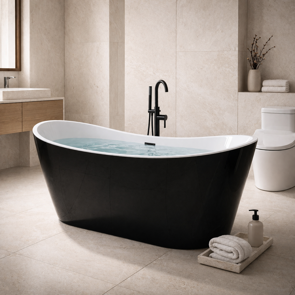 67" Premium Acrylic Freestanding Soaking Bathtub, Black