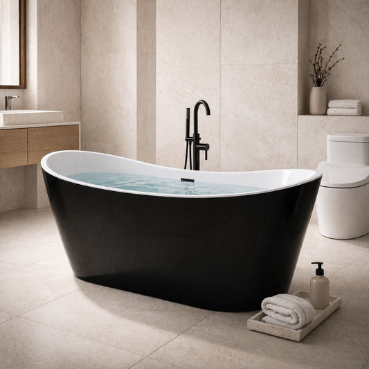 67" Premium Acrylic Freestanding Soaking Bathtub, Black