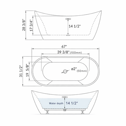 67" Premium Acrylic Freestanding Soaking Bathtub, Black