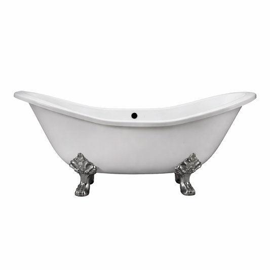 72" Enameled Cast Iron Double Slipper Clawfoot Bathtub - Chrome Iron Feet