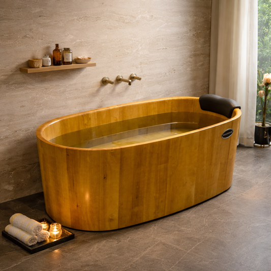 67" Handcrafted Natural Wood Freestanding Bathtub