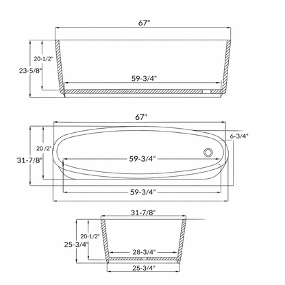 67" Handcrafted Natural Wood Freestanding Bathtub