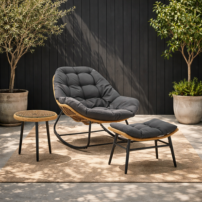 Manhattan 3-Piece Outdoor Patio Lounge Chair Set with Ottoman & Side Table