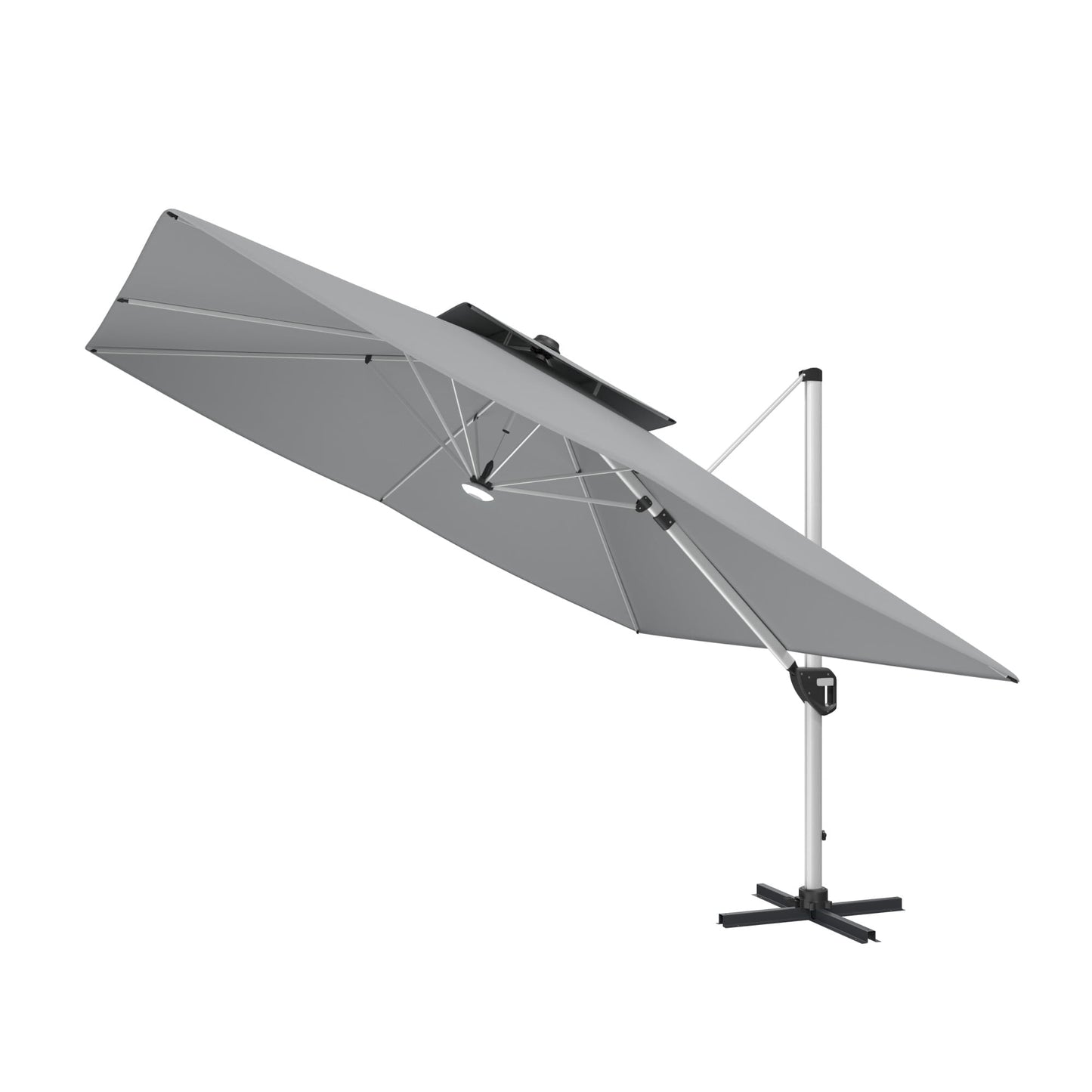 CASAINC 11 ft Square LED Outdoor Offset Cantilever Patio Umbrella with Solar Lights - No Base Included, Gray