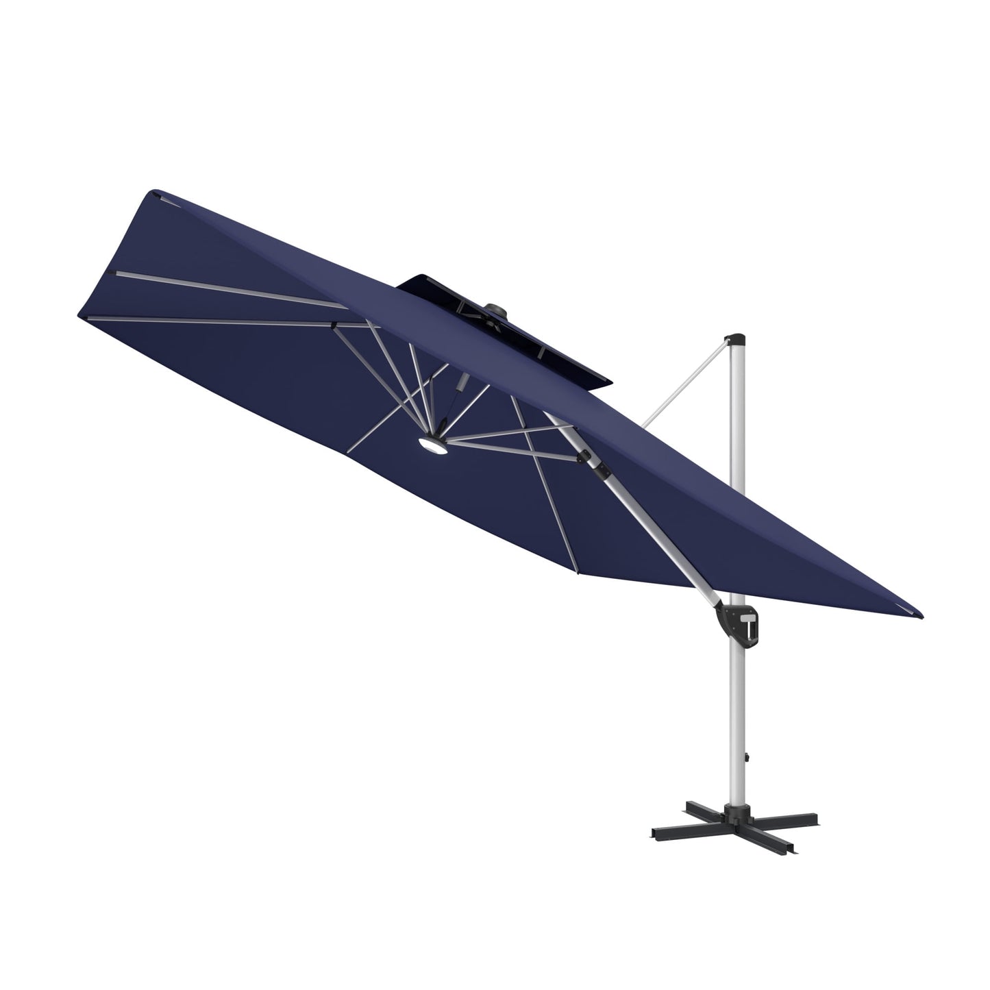 CASAINC 11 ft Square LED Outdoor Offset Cantilever Patio Umbrella with Solar Lights - No Base Included, Navy Blue
