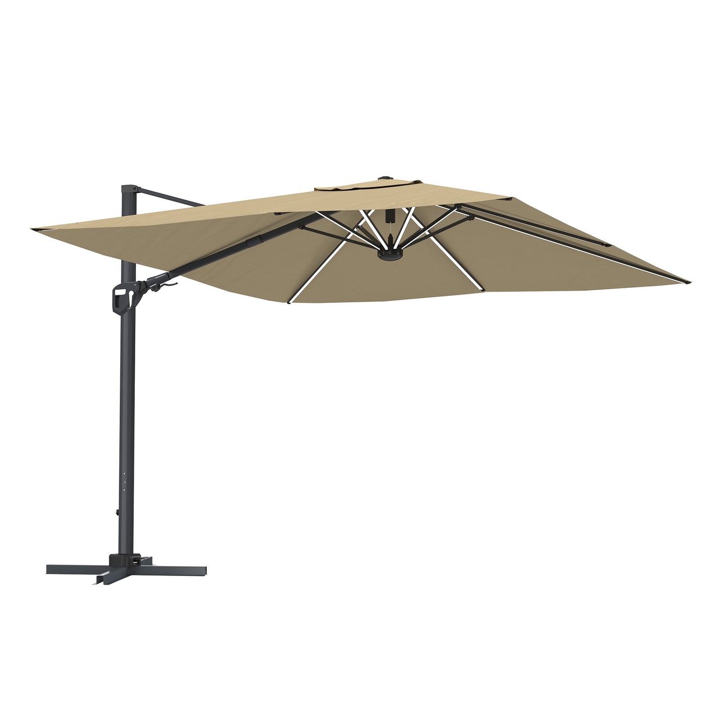 CASAINC 11ft Square LED Outdoor Cantilever Patio Umbrella with Solar lights - No Base Included, Beige