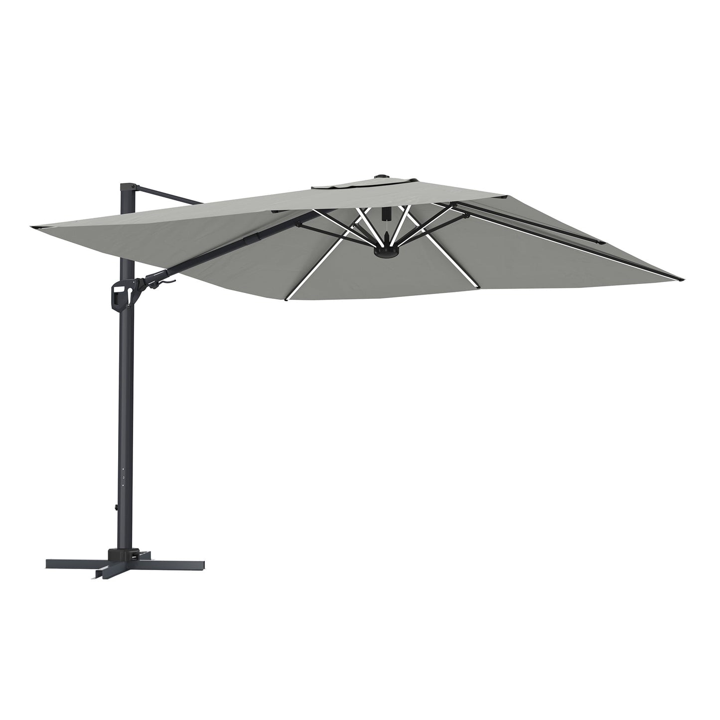 CASAINC 11ft Square LED Outdoor Cantilever Patio Umbrella with Solar lights - No Base Included, Gray