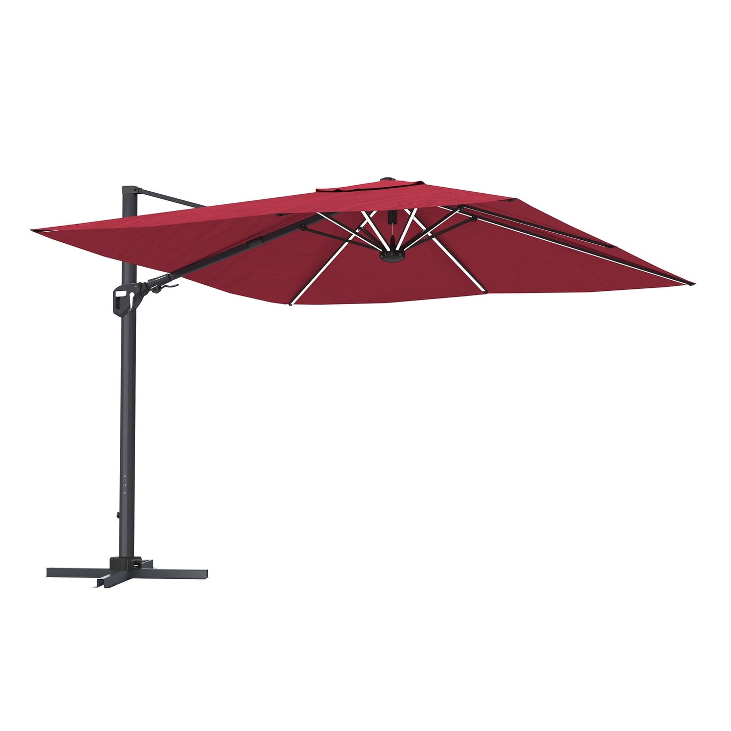 CASAINC 11ft Square LED Outdoor Cantilever Patio Umbrella with Solar lights - No Base Included, Red