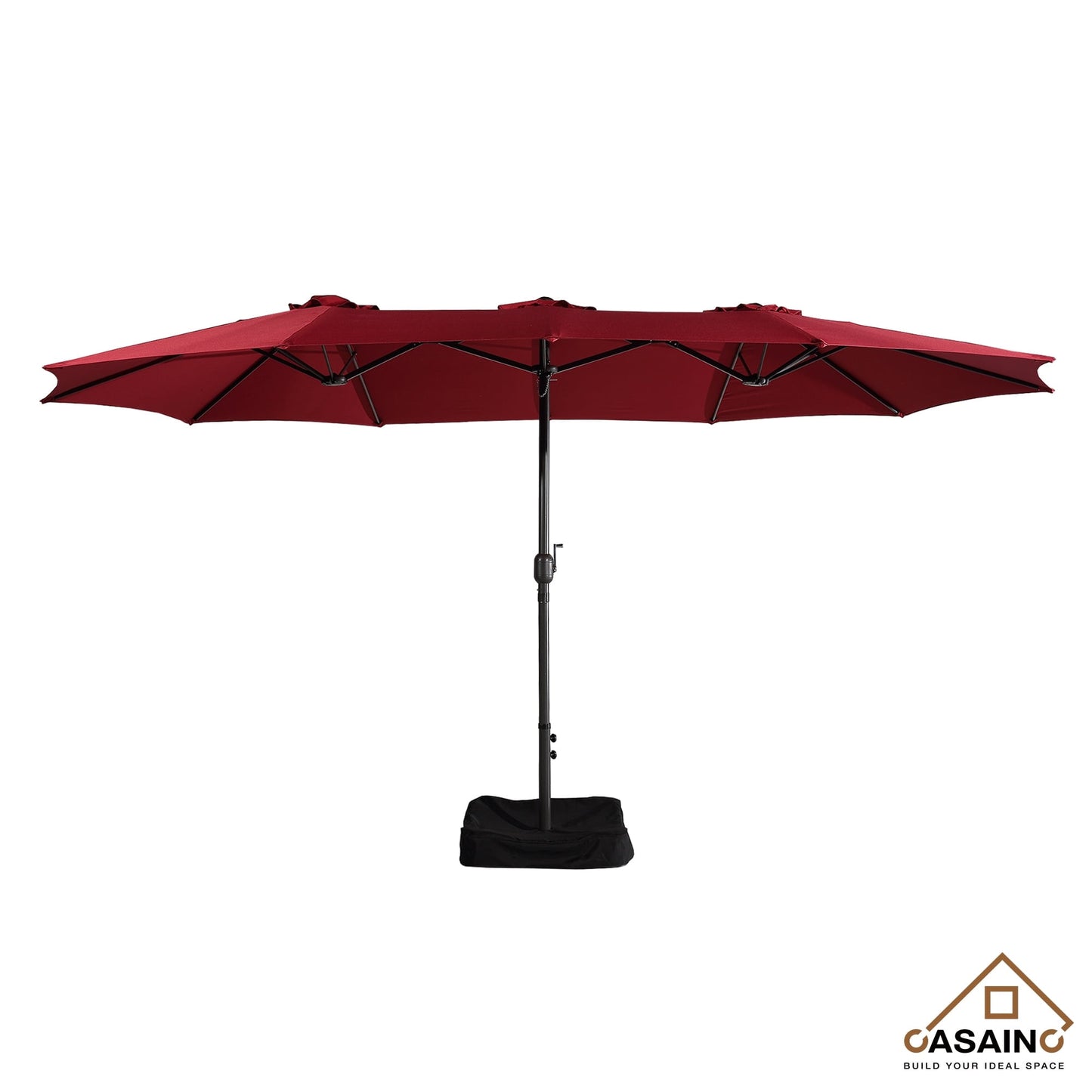 CASAINC 15 Ft Twin Double Sided Outdoor Patio Umbrella with Base, Red