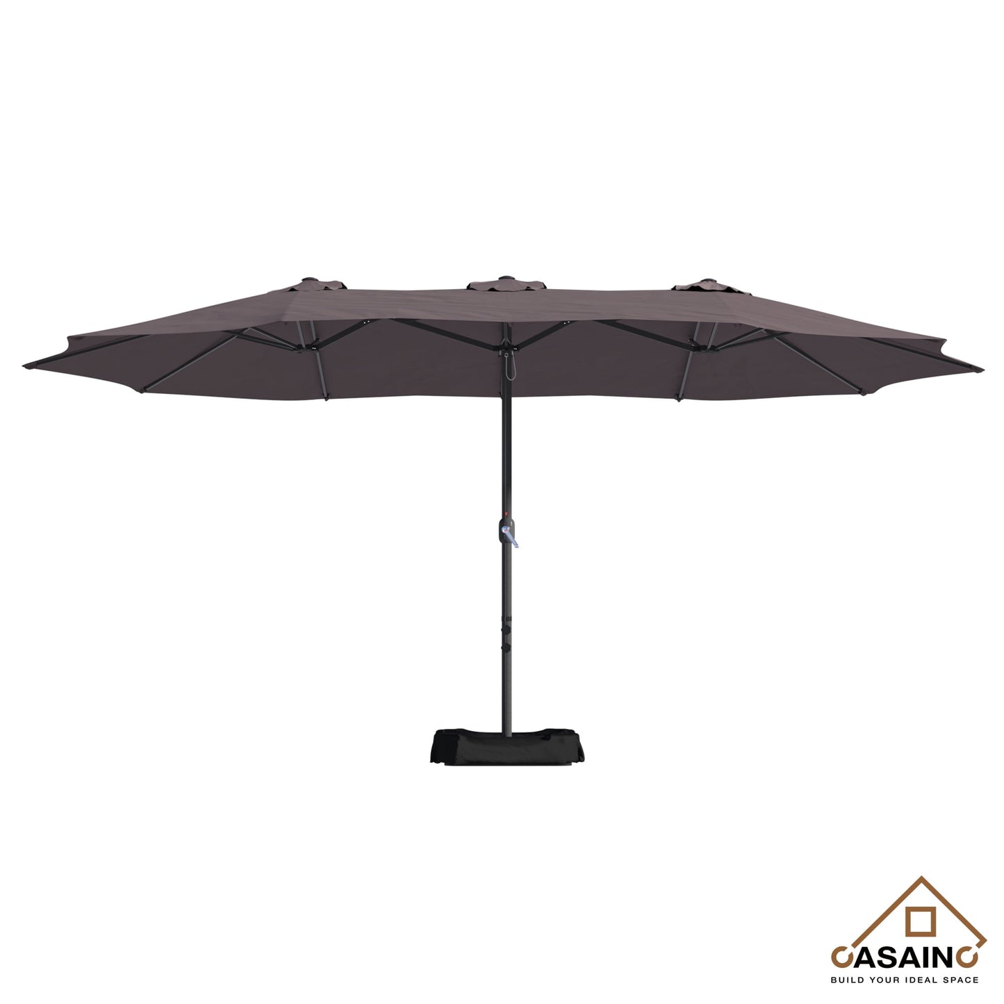 CASAINC 15 Ft Twin Double Sided Outdoor Patio Umbrella with Base, Brown