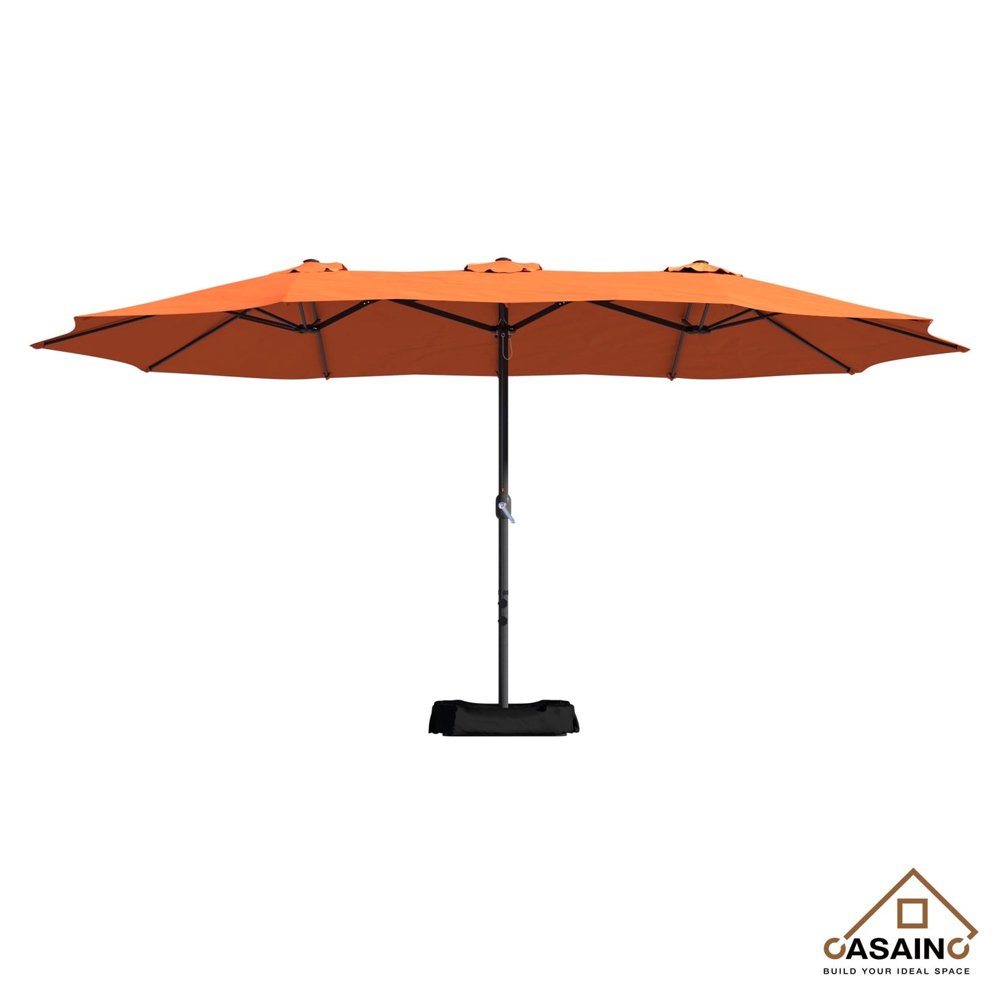 CASAINC 15 Ft Twin Double Sided Outdoor Patio Umbrella with Base, Orange