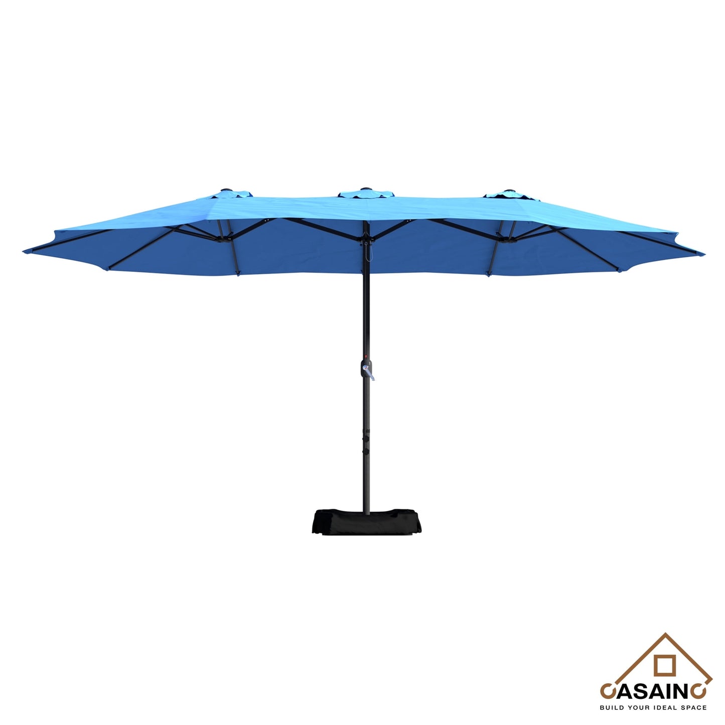 CASAINC 15 Ft Twin Double Sided Outdoor Patio Umbrella with Base, Turquoise