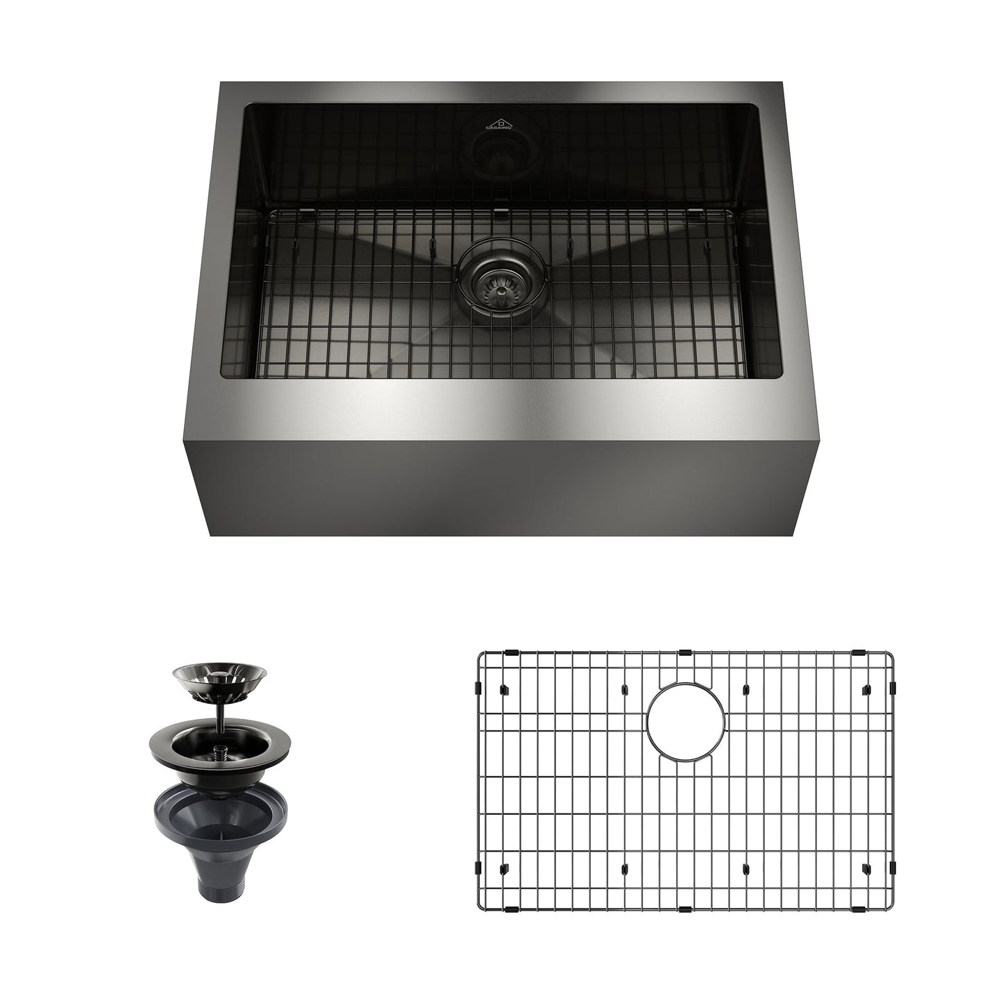 CASAINC 30" Stainless Steel Single Bowl Farmhouse Apron Kitchen Sink with Included Drain Rack & Drain Strainer