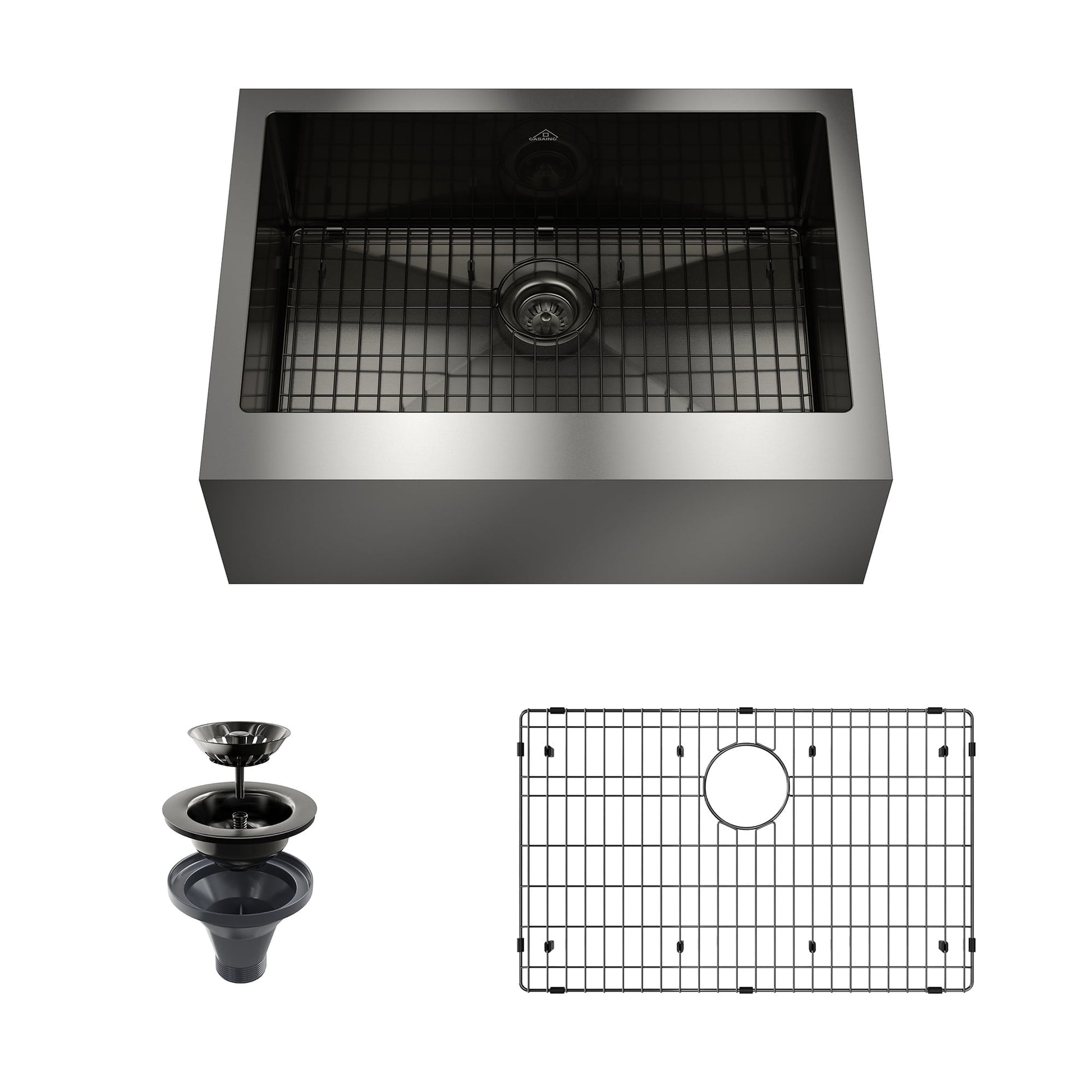 CASAINC 30" Stainless Steel Single Bowl Farmhouse Apron Kitchen Sink with Included Drain Rack & Drain Strainer