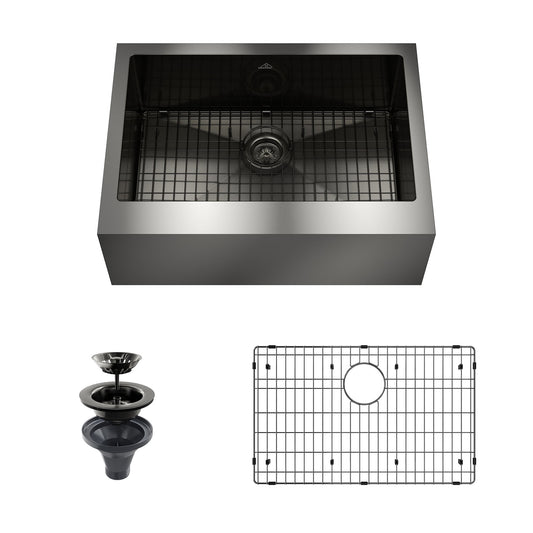 CASAINC 30" Stainless Steel Single Bowl Farmhouse Apron Kitchen Sink with Included Drain Rack & Drain Strainer