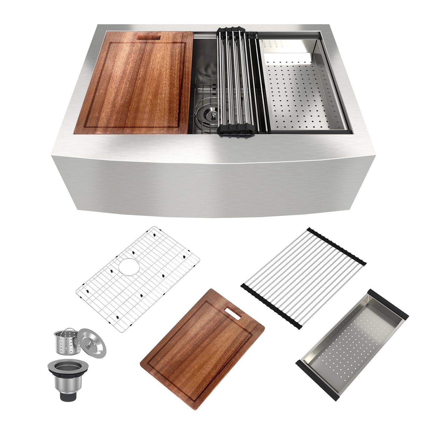 CASAINC 30" Farmhouse Apron Single Bowl  Stainless Steel Workstation Kitchen Sink with Inlcuded Accessories