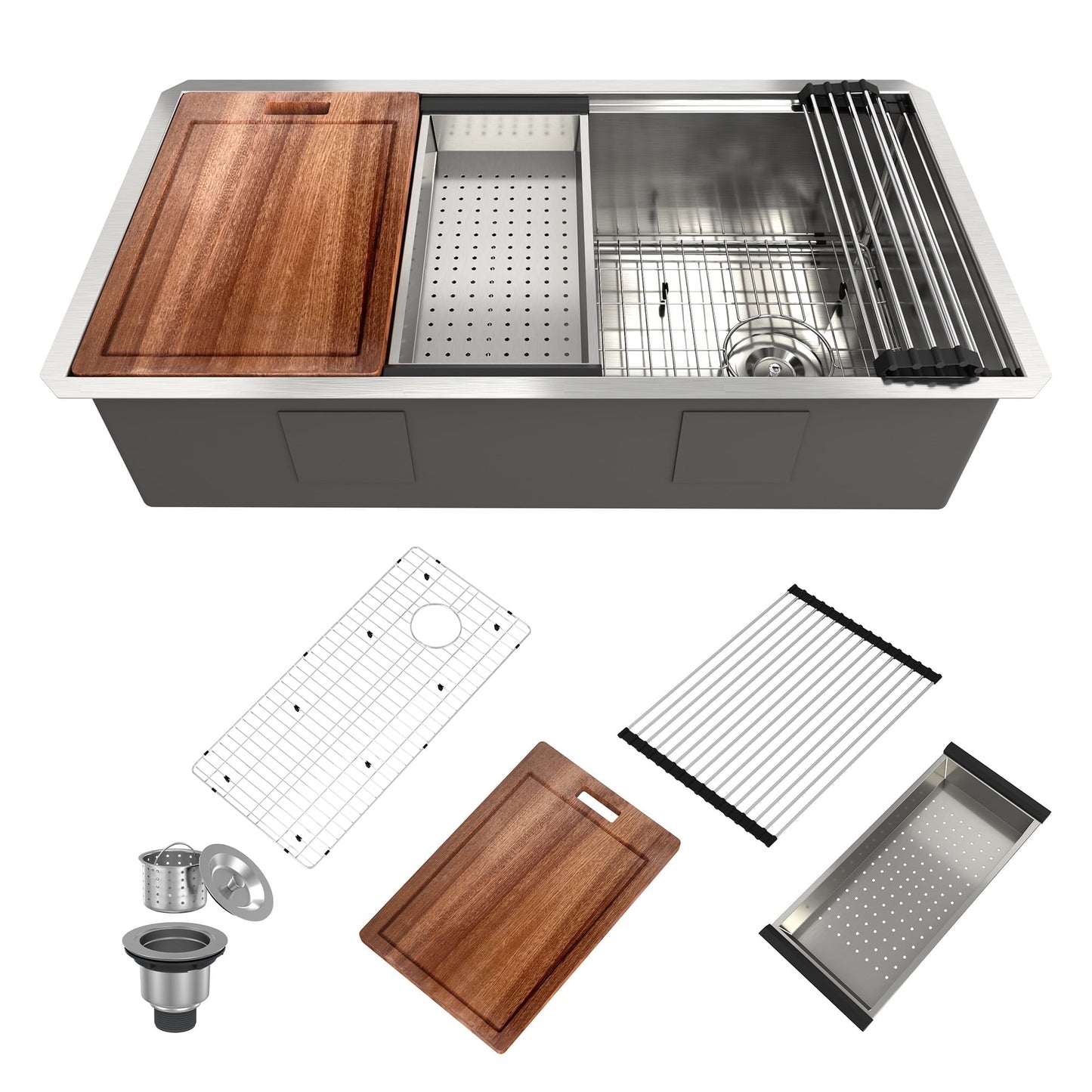 CASAINC 36 " Undermount Single Bowl Stainless Steel Workstation Kitchen Sink with Included Sliding Accessories