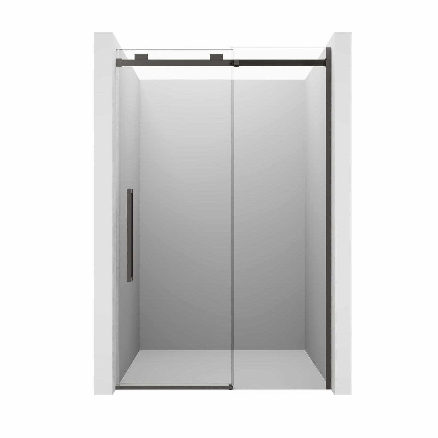 CASAINC 48" x 76" Frameless Sliding Shower Door with Soft Close, Tempered Glass and Reversible Installation, Black